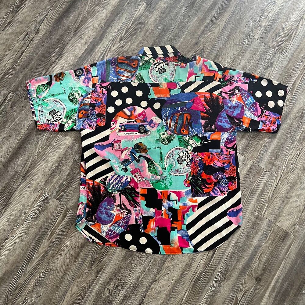 Vintage TAKE AWAY Abstract Rayon Shirt Large - Picture 2 of 6